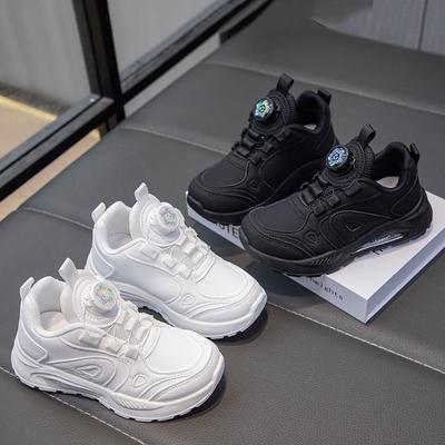 Children's Sports Shoes 2025 Spring and Autumn New Girls Rotating Button Running Shoes Boys Little White Shoes Soft-soled Casual Shoes