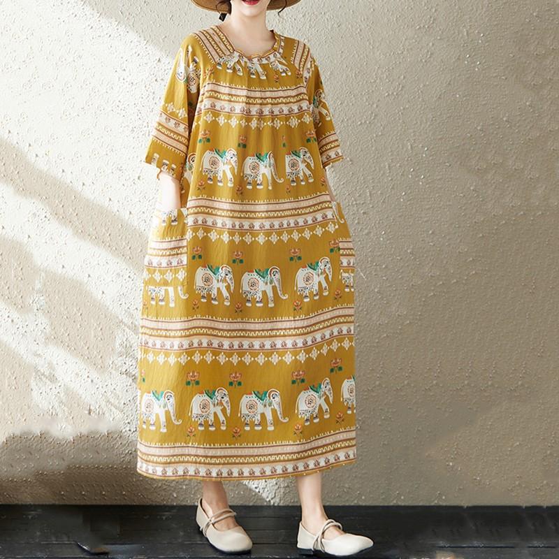 Maneca scurta Plus size bumbac vintage animal print nou in rochii pentru femei rochie lejera lunga de vara