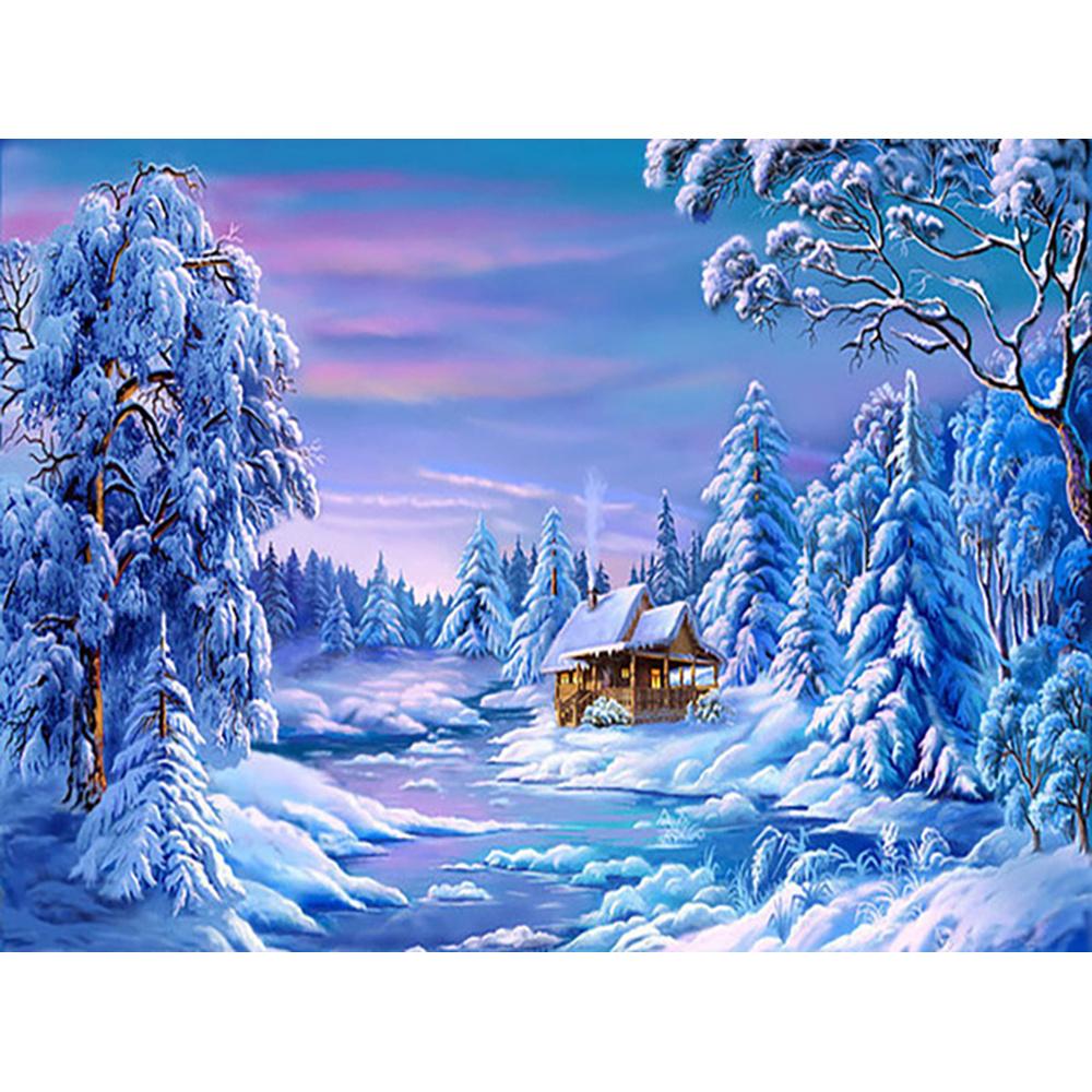 DIY Diamond Painting Snow Diamond Mosaic Landscape Sunset Embroidery Rhinestone Full Round Diamond Cross Stitch Home Gift