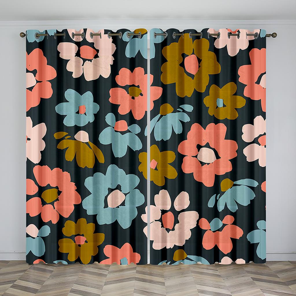 Cherry Blossom Design Curtain Flowers Trees Landscape Sunshade Curtain Living Room Bedroom Home Decoration Thin Curtain 2 Pieces