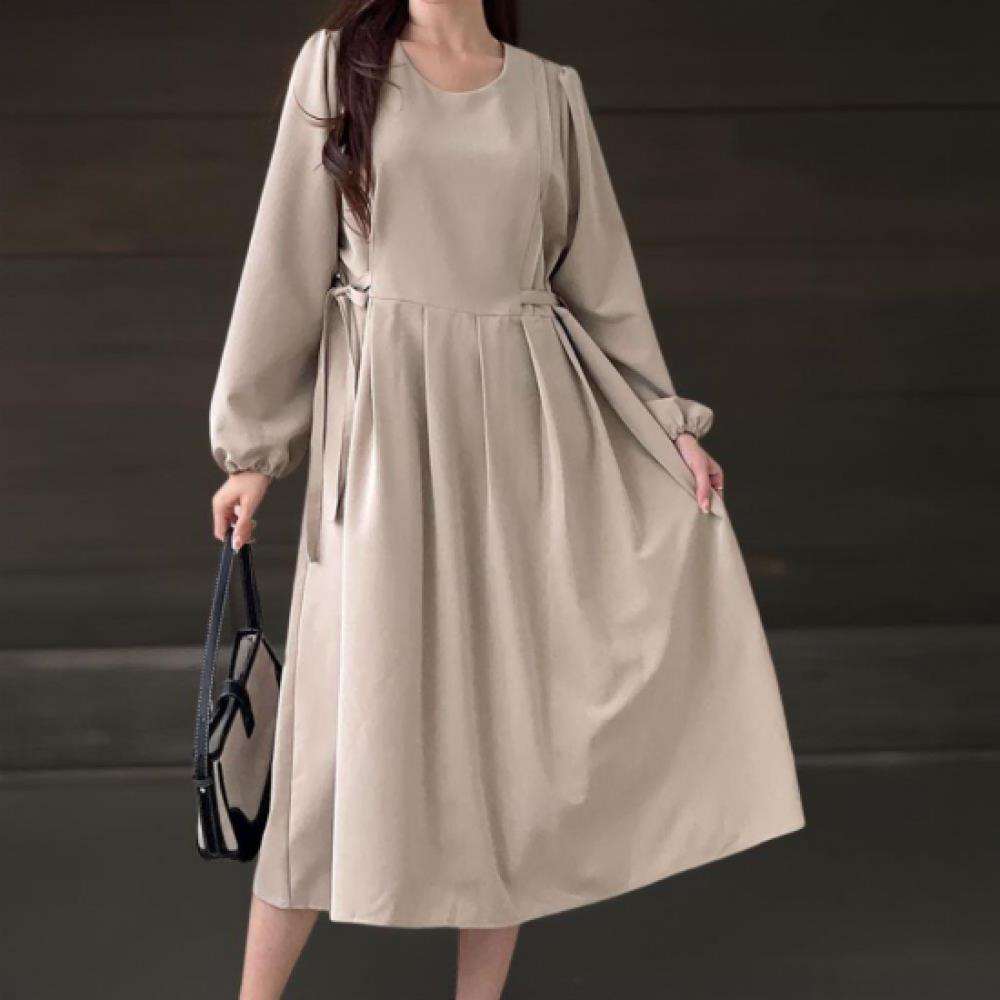 New Arrivals Open Run Women Pleated Puff Sleeve Long Dress