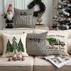 1/4Pcs Gray Christmas Pillowcases, Vintage Truck Christmas Tree Printed Cushion Covers, Winter Holiday Home Sofa Decorations