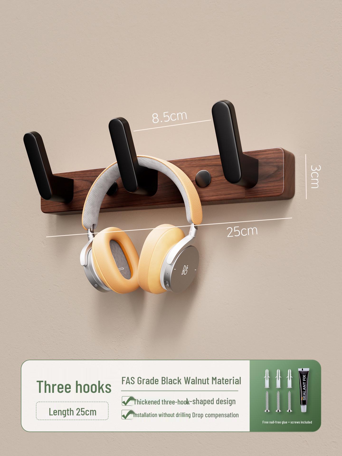 Walnut Wood No-Punch Wall-Mounted Coat and Hat Hook for Behind-Door or Hallway Use 25cm