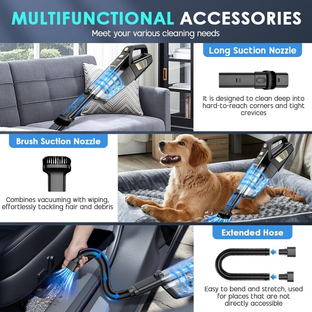 Handheld Vacuum Cordless, 15000PA Strong Suction Hand Held Car Vacuum Cleaner Portable with Multi-Nozzles & Washable Filter, Lig
