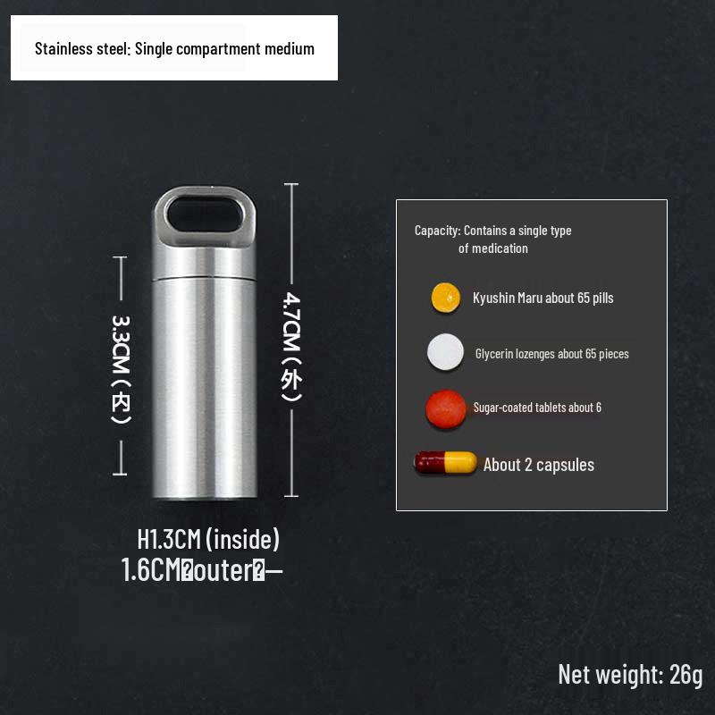 Wasserdichte Mini-Pillendose aus Edelstahl - Tragbarer, feuchtigkeitsdichter Reise-Medikamentenbehälter