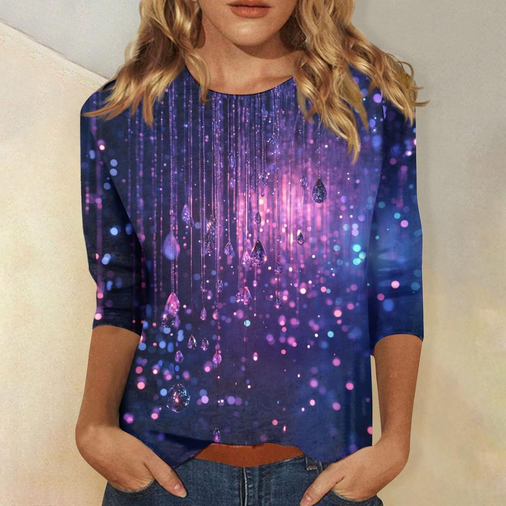 Women's Fashion Casual Seven-Point Sleeve Print Round Neck Top