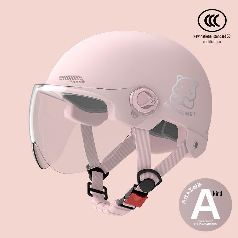 Women's Bear Head Electric Scooter Half Helmet with Sun and Ear Protection, Lightweight, Ventilated, and Warm for Winter.