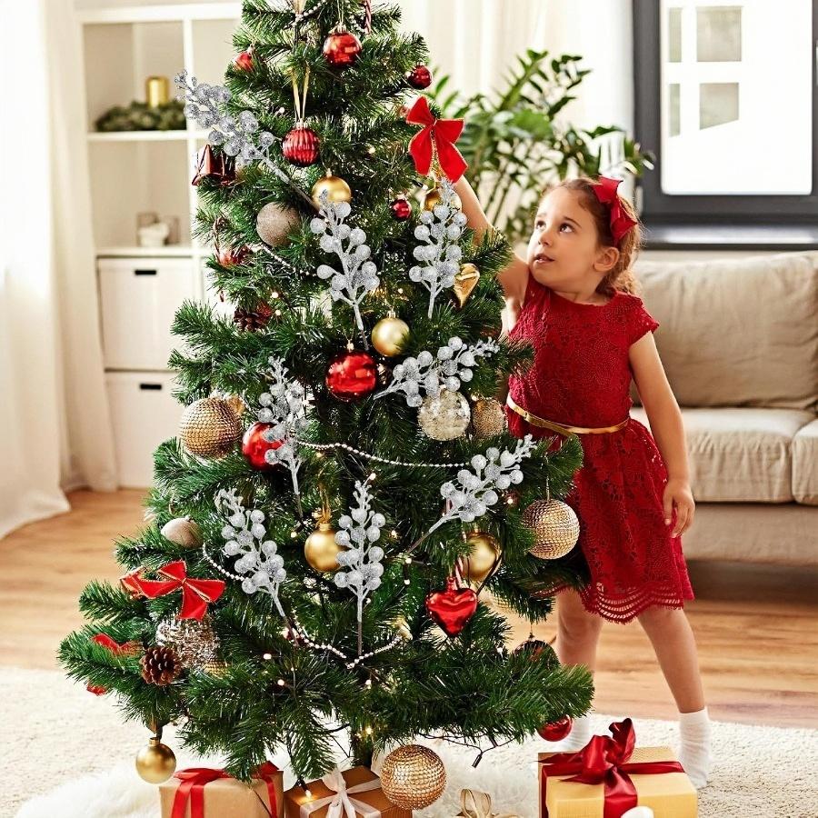 5-30Pcs 22cm Christmas Decoration Glitter Berrie Artificial Flower Bouquet Christmas Tree Ornaments for Home New Year 2026 Decor