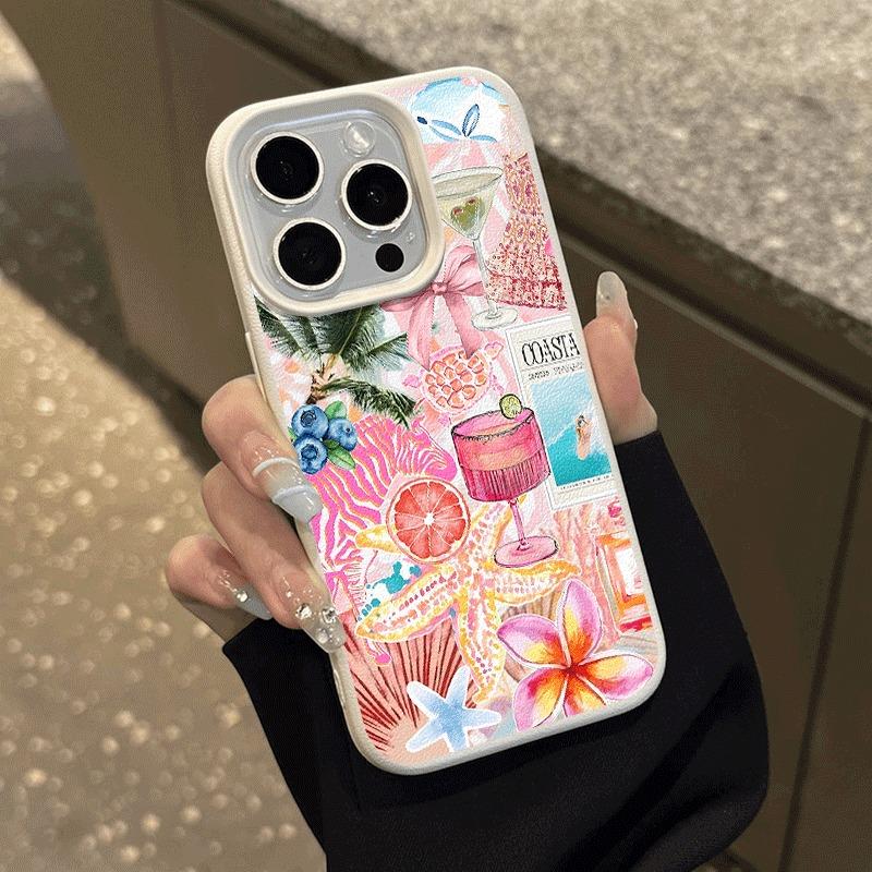 Coconut tree flower mosaic phone case, suitable for iPhone 17, 16, 15, Plus, Pro, Max series phones - suitable for use as a gift