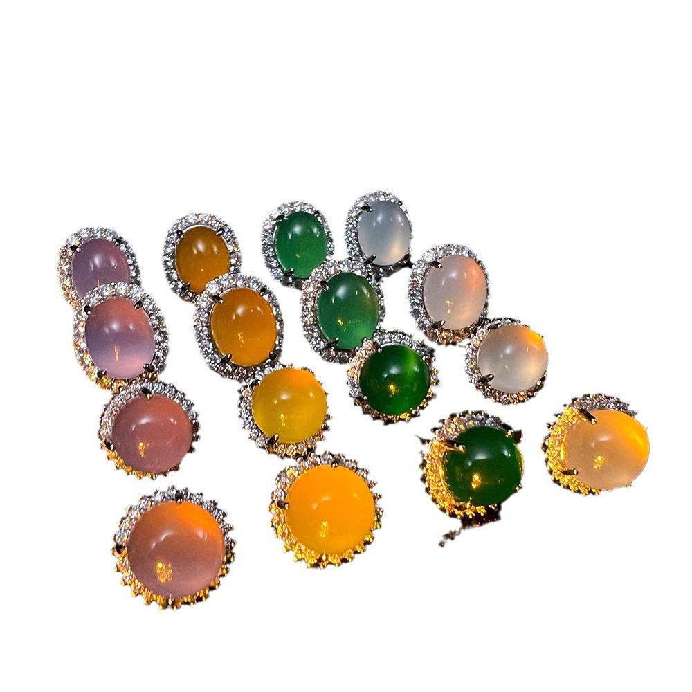 Exquisite S925 Gold-Plated Chalcedony Moonstone Stud Earrings