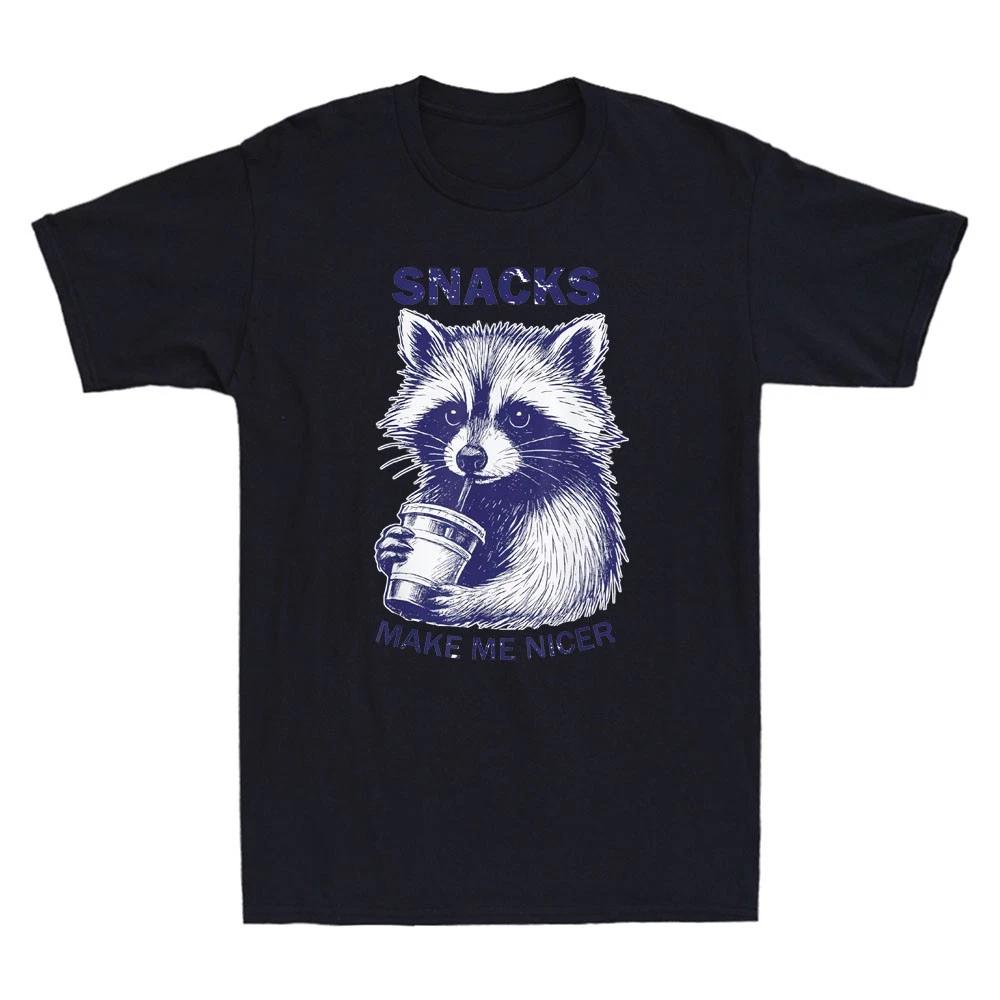 Snacks Make Me Nicer Funny Raccoon Animal Graphic Sarcastic Quote Men s T-Shirt XS