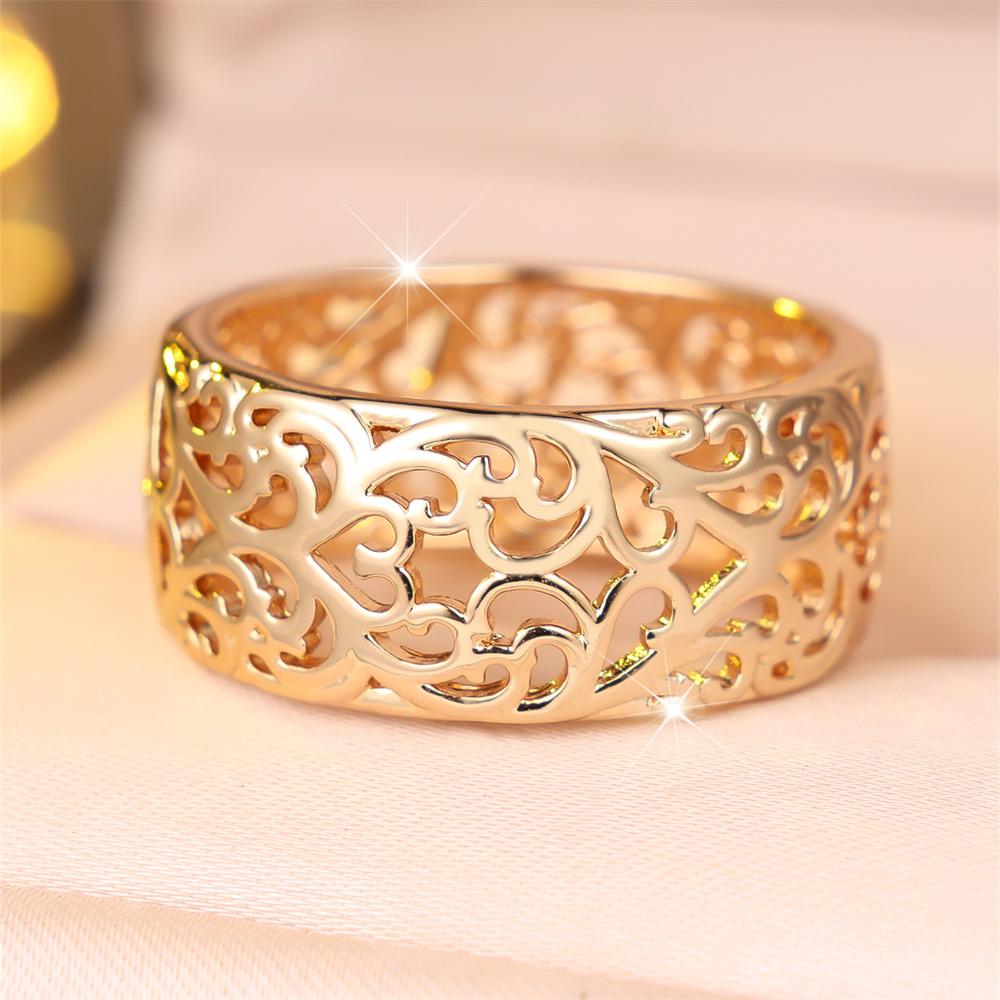 Antique Hollow Metal Trendy Flower Pattern Rings For Women Men Vintage Gold Color Engagement Bands Wedding Jewelry Accessories