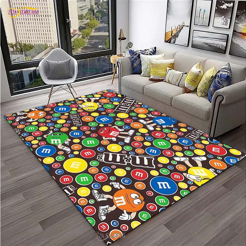 M&M Sweet Cartoon Kawaii Cute Carpet for Living Room Bedroom decor Yoga Area Rug Kitchen Unslip Floor Mat Alfombra Birthday gift