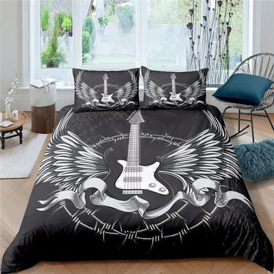 Set Copripiumino con Nota Musicale e Chitarra Biancheria da Letto Decorativa per Camera da Letto Stile Hip Hop Copripiumino Federa Set da Tre Pezzi