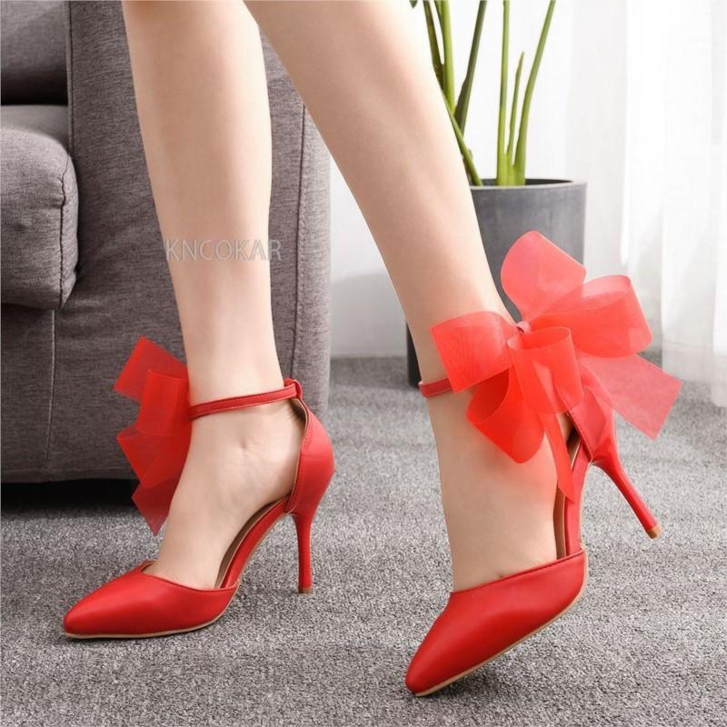 High Heels 9cm Slim Heel Pointed Sandals with Large Size Sandals Red Bride High Heels