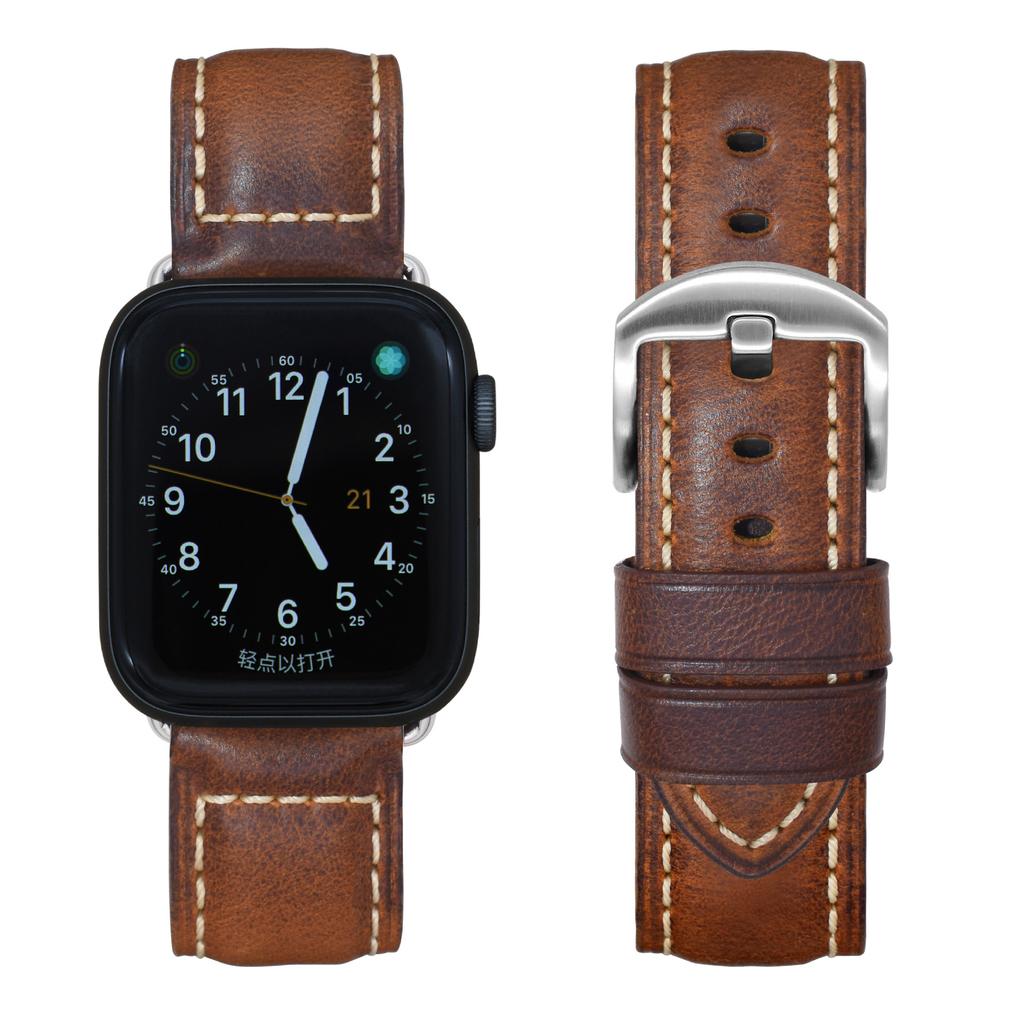 First Layer Real Cowhide Retro Leather Watch Strap Replacement for Apple Watch Series 1 2 3 4 5 7 8 9 SE Smart Watch Accessory