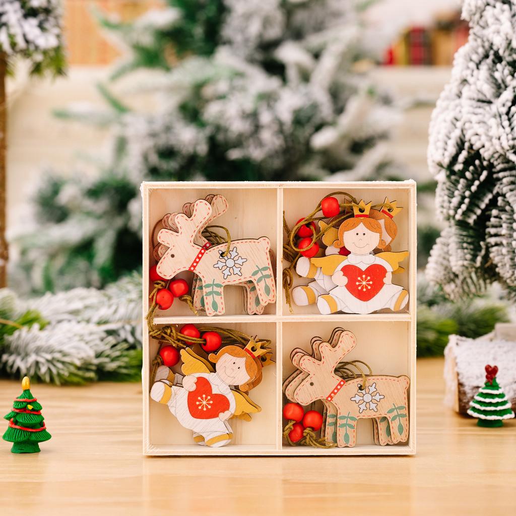 

Раздел Четыре Игривые Деревянные Рождественские Елочные Игрушки в Коробке с Мультяшным Снеговиком Оленем Ангелом Christmas Reindeer Angel