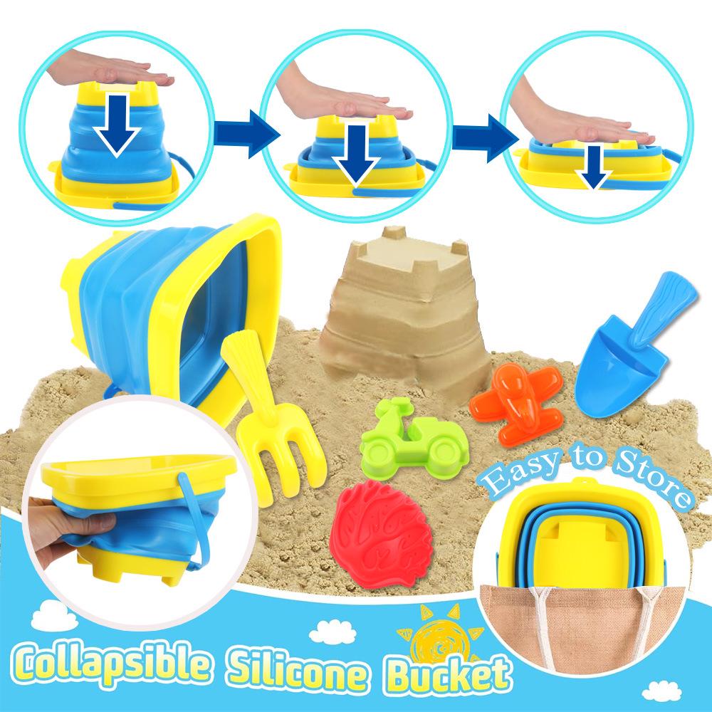 Children's Foldable Beach Toy Set: Telescopic Bucket, Round Bucket, Shovel for Sand & Water Play.