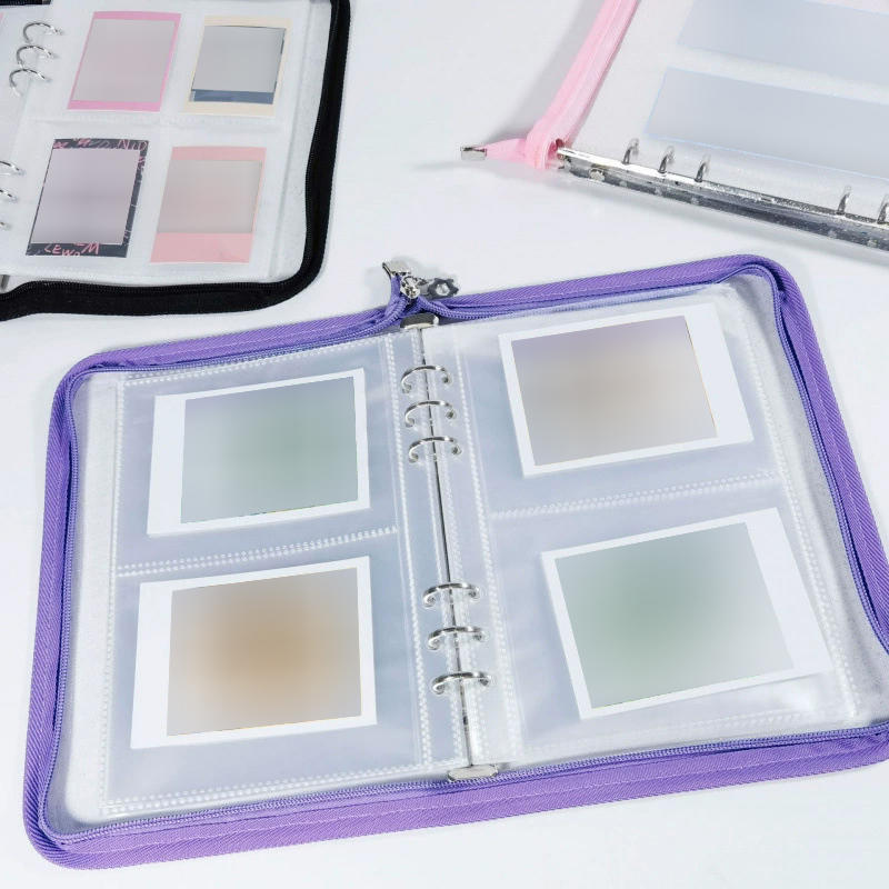 A5 6 Ring Binder Notebook with Zipper Pockets Photocard Holder Binder Sleeves Book Polaroid Small Card Photo Album