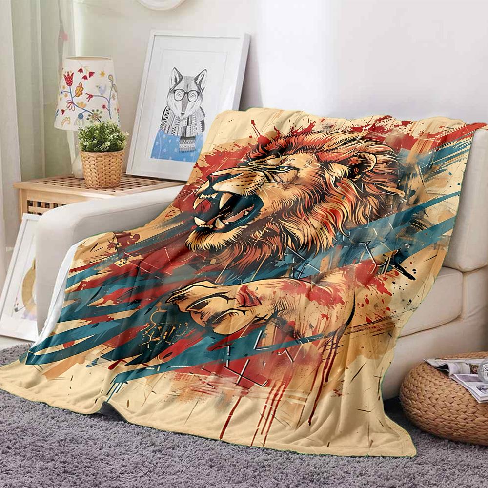 1pc Lion Art Blanket, Lightweight Flannel Throw Blanket for Sofa, Bed, Travel, Camping, Living Room, Office, Couch007