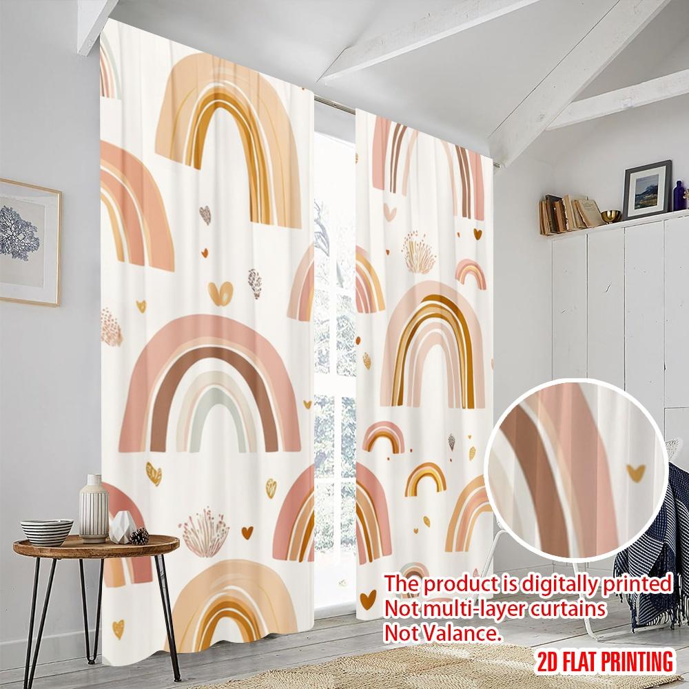 2pcs,2D plane printing Curtain Popular Rainbow Bliss Polyester Woven (without rod) Festive Perfect for Living Room, Bedroom &