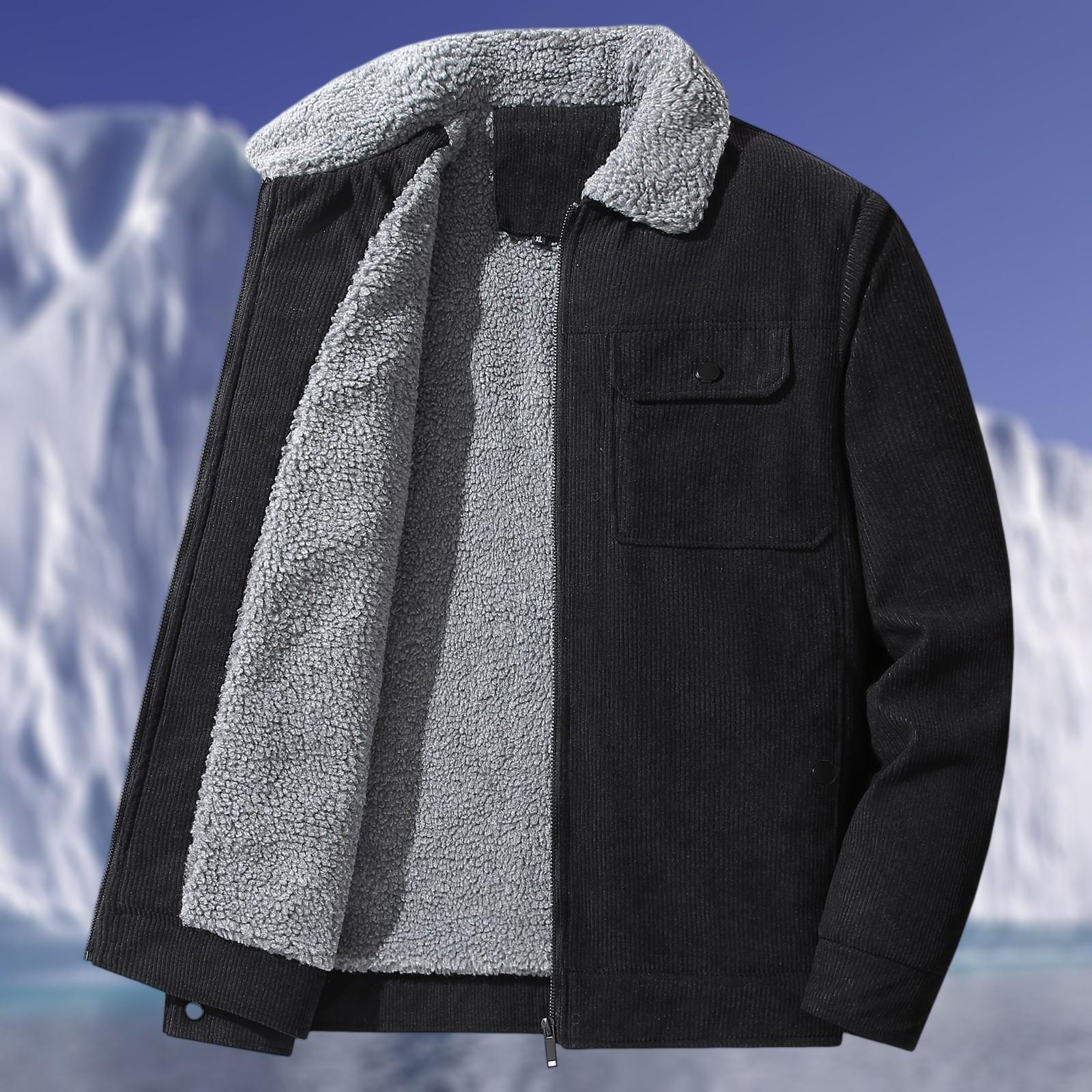 

Men s Casual Multi-pocket Corduroy Fleece-lined Jacket With Zipper And Lapel Warm Top XXXL чорний