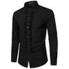 Men Shirt Retro Medieval Single-breasted Royal Style Ruffle Patchwork Lapel Collar Long