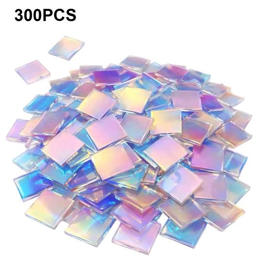300/500Pcs Mini Iridescent Acrylic Squares, Translucent Holographic Tiles, Rainbow Acrylic Sheets for Mosaic Art, DIY Crafts, Light & Shadow Projects