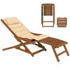 Folding Wooden Lounger Chair with Removable Footrest and Cushion with Headrest Load 160 Kg 158x61x70 Cm Beige