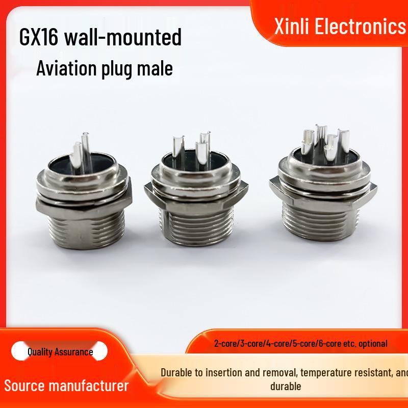 GX16 Solid Pin Pluggable Aviation Connector: 2-10 Pin Male Panel Mount Feed-Through