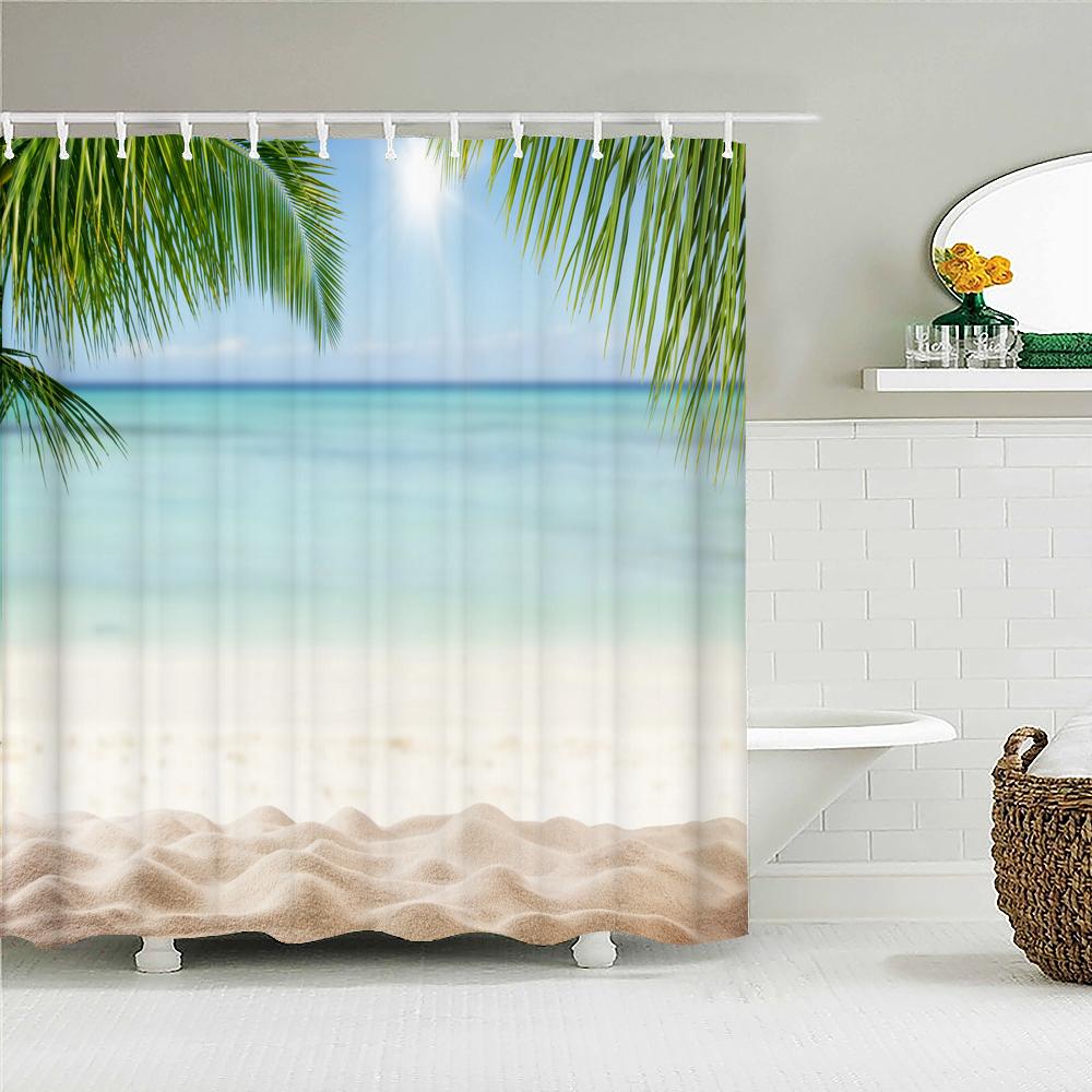 Sunny Beach Seaside Scenery 3D Printing Shower Curtain Large Size 300x180cm Waterproof Polyester Home Decor Curtain With Hooks