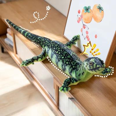 Boneco de pelúcia de lagarto réptil simulado de 75 cm, animal selvagem, cauda longa, marrom, verde, meninos, meninas, homens, presente