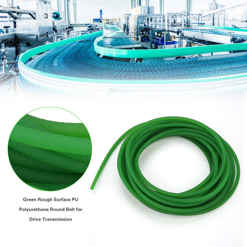 Green Rough Surface PU Polyurethane Round Belt for Drive Transmission(5mm*10m)