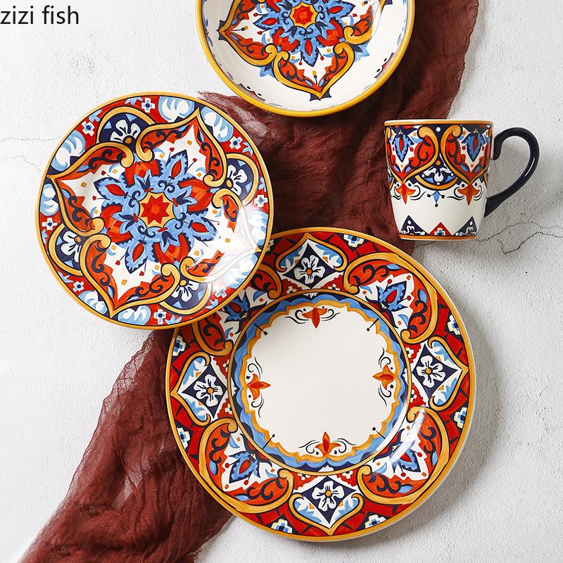 Hand Drawn Ceramics Dining Plate Western Style Steak Plates Fruit Bowl Soup Plate Sushi Plates Salad Bowl Dessert Bowls Dish
