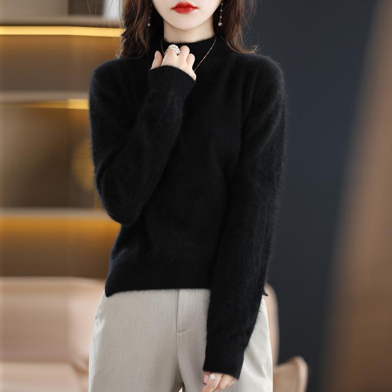 Pulover de damă pe jumătate cu gât țesut Qinghe cașmir 30% cașmir 70% nurca cașmir pulover de toamnă și iarnă de damă din cașmir moale și cald