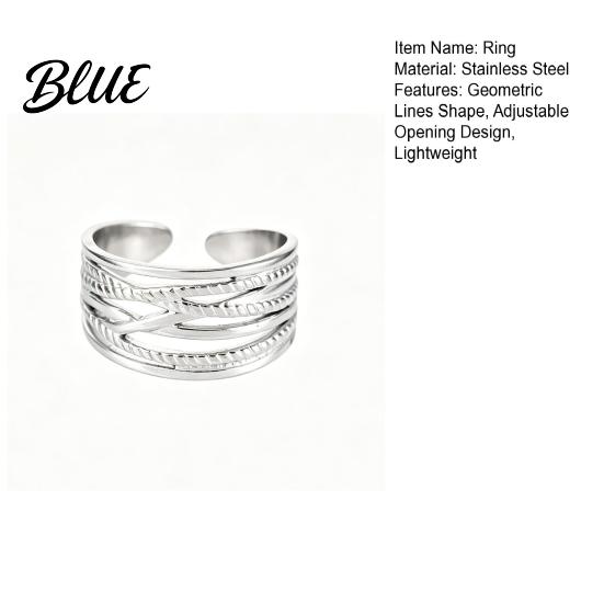 Stainless Steel Finger Band Thumb Ring Geometric Lines Shape Adjustable