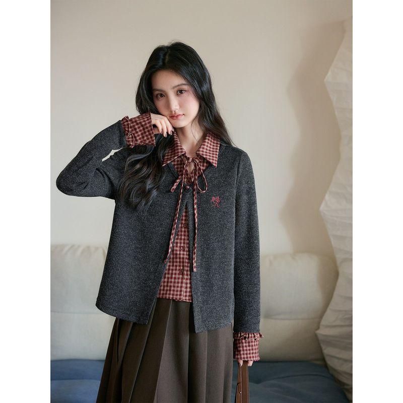

Love Rose Plus Size Knitted Sweater for Women, Spring, Very Beautiful and Stylish, Long Sleeve Layered Shirt, Faux Two-Piece Top Gray M
