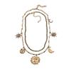 Layered Geometric Pendant Necklace With Sun Moon Star Motifs Women - Gold Alloy Fashion Jewelry