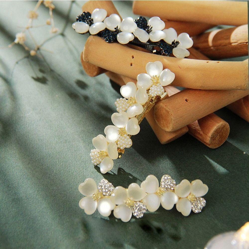 Barrettes Rhinestone Pearl Flower Women Hair Clip Headdress Korean Style Hairpin Girl Spring Clip