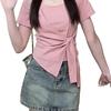 Design Sense Split Strap Waist Short Sleeve T-Shirt Women's Summer New Fashion Foreign Style Slim Skinny Top