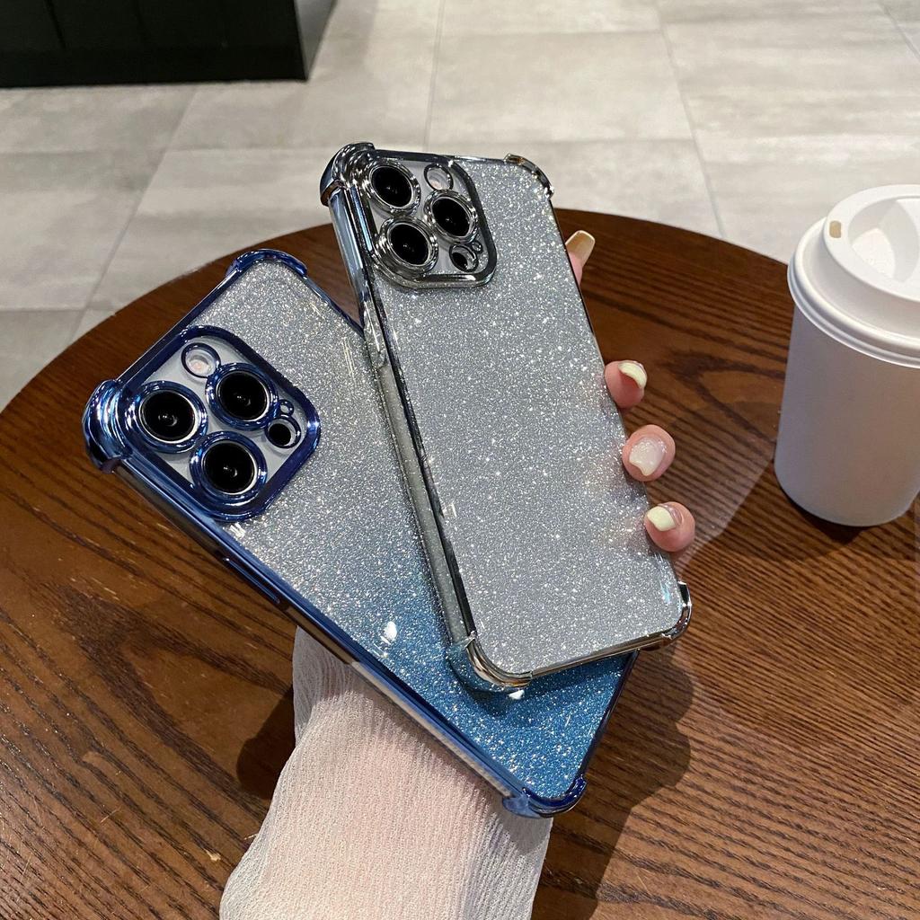 Flash Powder Anti Fall Plating Suitable for IPhone15Pro Mobile Phone Case 14 Four Corner Plating 13 Simple Protective Case 16