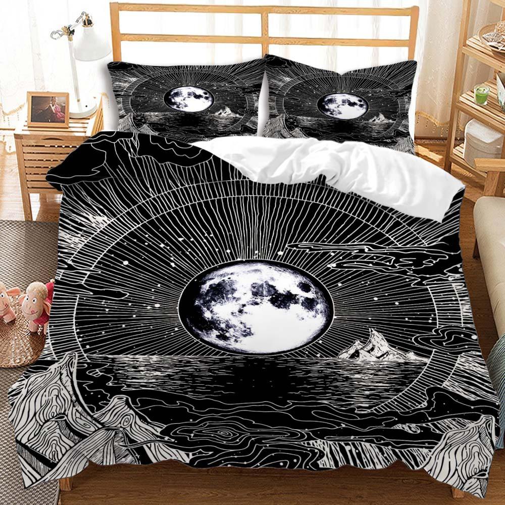 Three-Piece Sun And Moon Quilt Cover Digital Printing Bedding Kit Simple Style