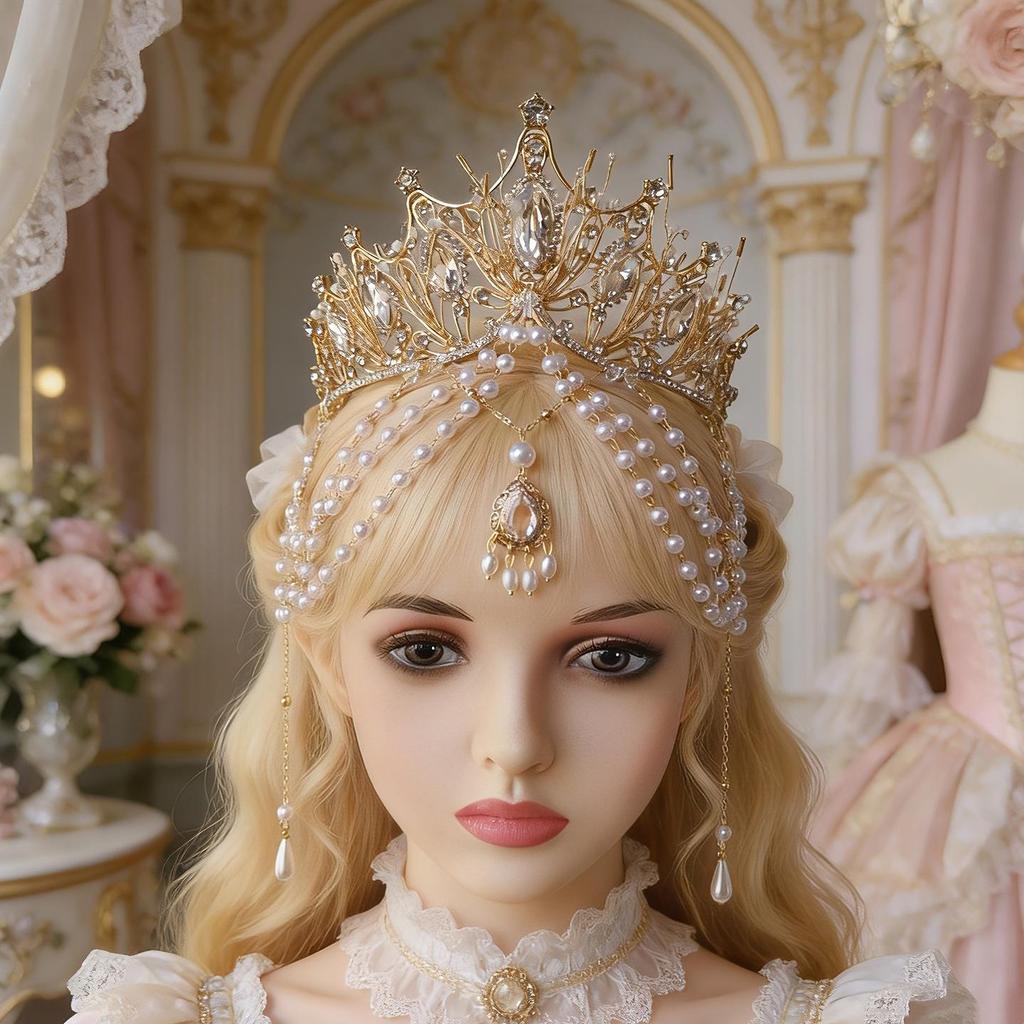Corona con nappe della Madonna: Diadema di Perle da Sposa e per Compleanni, Acconciatura Stile di Corte per Donne