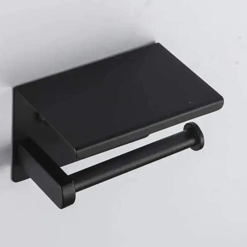 Stainless Steel Toilet Paper Holder Phone Shelf Hotel Toilet Paper Holder Easy Installation Wall Mounted Bathroom Storage Rack