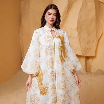 NC28 Orientalisches Pailletten-Burnout-Abendkleid mit Puffärmeln für muslimische Frauen