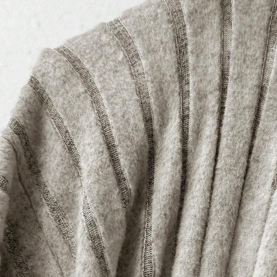 Vestido de Suéter Feminino de Outono Manga Longa Decote V Tricô Canelado Vestido Maxi