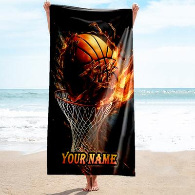 1PC Custom Name Basketball Hoop" Beach Towel Highly Absorbent And Sand-Resistant Towel for Swimming, Pool, Yoga, And Travel Lightweight