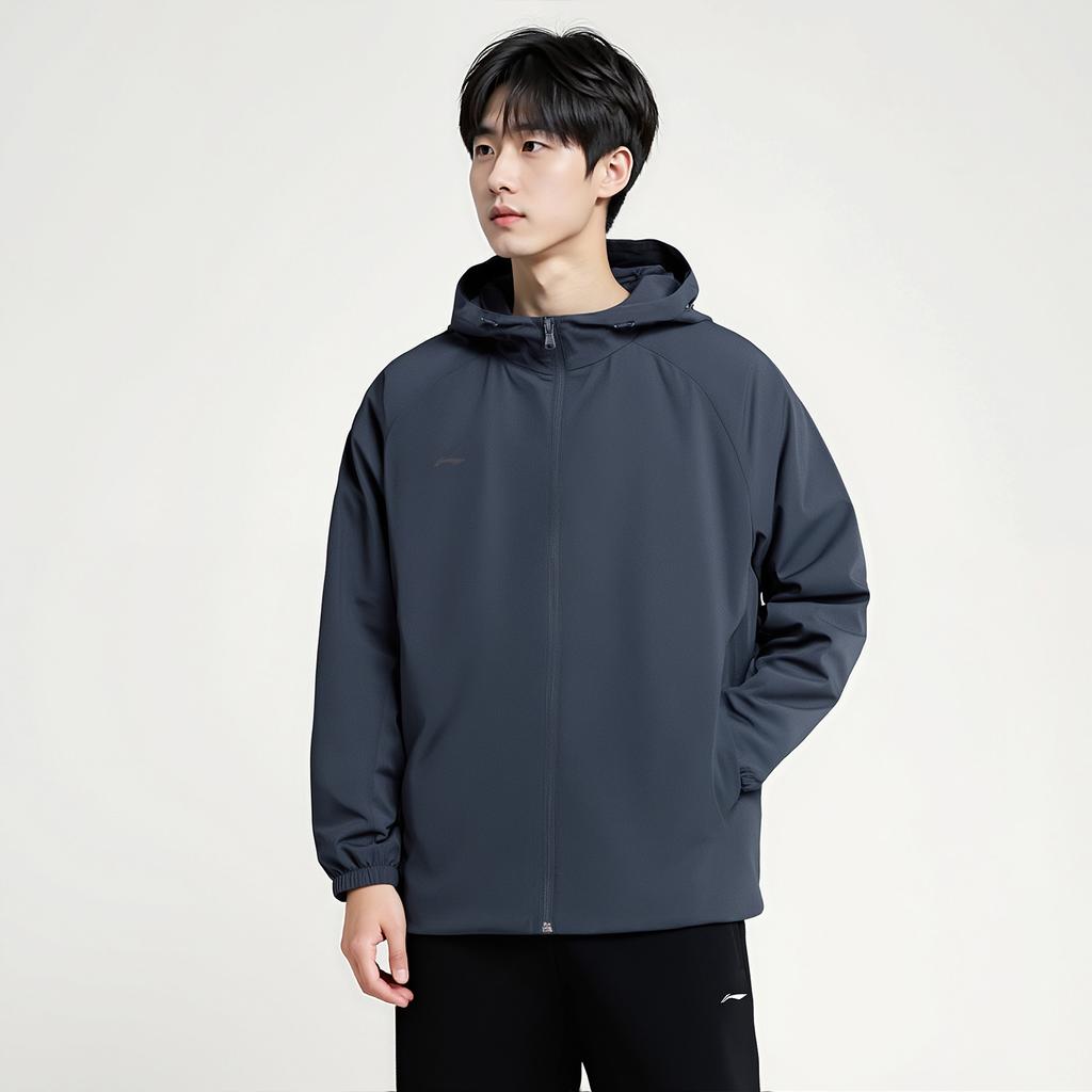 Li-Ning Minimalist Letter Brand Logo Loose Windbreaker Hoodie Men Outerwear AFDVJ19-2