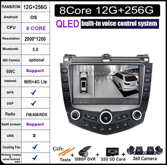 9 Inch Android 14 Car Radio For Honda Accord 7 2003-2007 Stereo Multimedia Player Carplay Android Auto WIFI Bluetooth GPS
