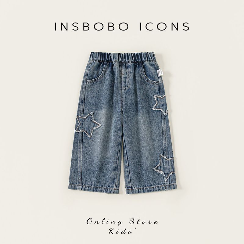 Мальчиковые брюки Insbobo 2026 Весна Новая детская одежда Детские длинные брюки Джинсы для девочек Стильные прямые брюки Cowboy Blue 80